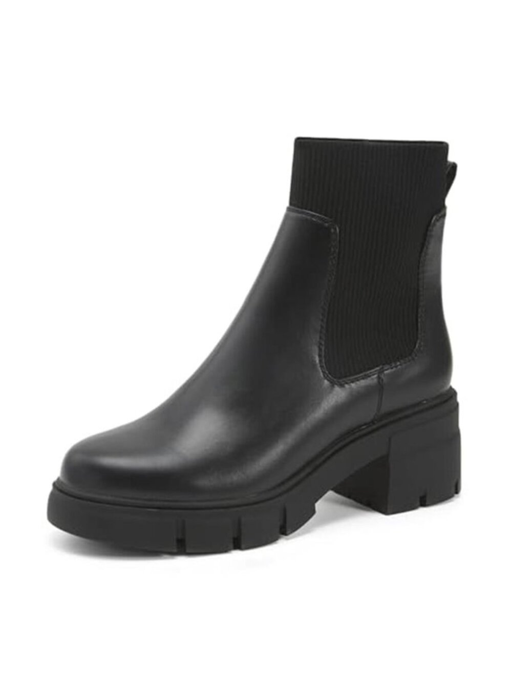 Womens Boots Chunky Heel Platform Lug Sole Ankle Booties Faux Leather Black